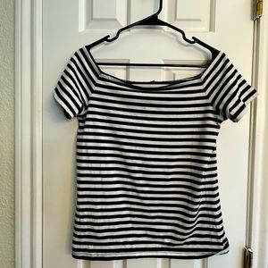 Black and white striped off the shoulder top